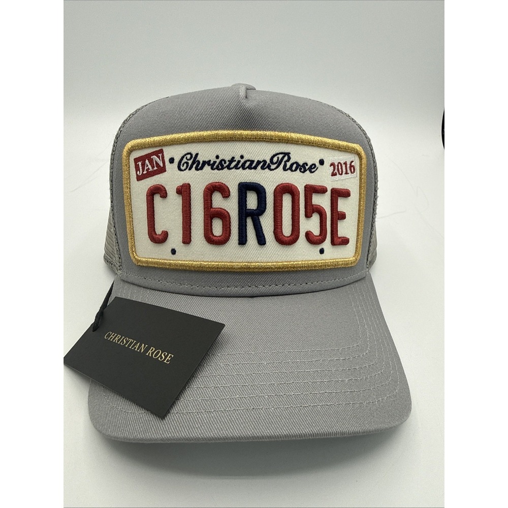 Christian Rose‎ London Iconic II Plate Mesh Grey Trucker Hat Cap Gold Logo 2016